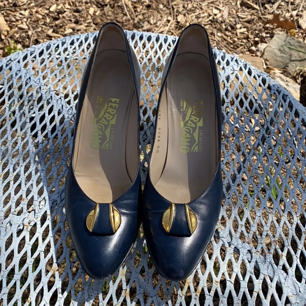 Vintage Salvatore Ferragamo Blue Leather Heels
